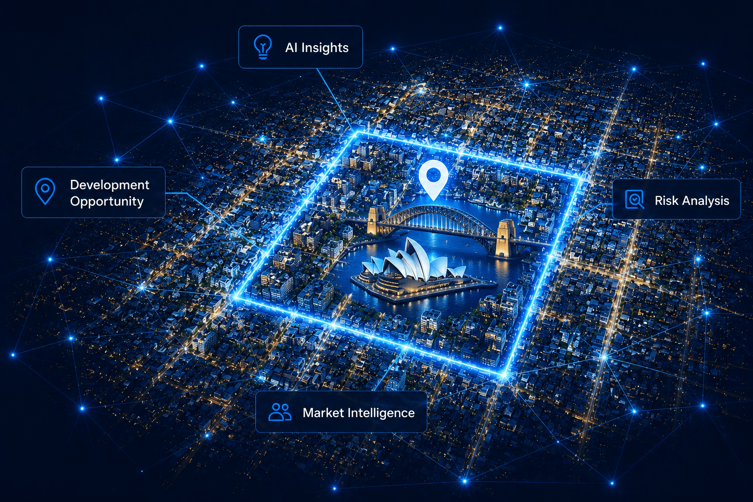 Aerial TerraLens property intelligence map highlighting a development area.